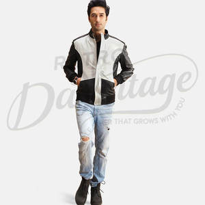 Veste en cuir véritable contrastée noir et blanc pour homme, veste de motard élégante à deux tons, coupe ajustée, veste bomber tendance urbaine - Product Image 2