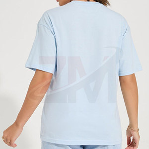 เสื้อยืดผู้หญิงปักลายดอกไม้สีฟ้าอ่อนแขนสั้นคอกลมทรงหลวมลำลองผ้าฝ้าย 100% เสื้อฤดูใบไม้ผลิฤดูร้อน - Product Image 3