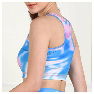 Womens <b>Blue</b> Pink Tie Dye Sports <b>Bra</b> Sleeveless Yoga Running Fitness Workout Crop Tank Top Breathable Activewear Gym Wear - Product Image 2
