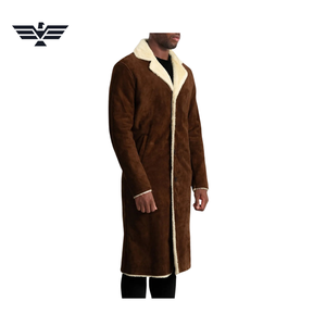 <b>Men's</b> Long <b>Suede</b> Motorcycle <b>Jacket</b> with Faux Fur Lining Stand Collar Single Breasted Breathable Winter Streetwear Outerwear - Product Image 4
