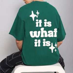 T-shirt homme surdimensionné 100% coton, broderie et impression en relief du logo personnalisé sur le devant, vente en gros - Product Image 3