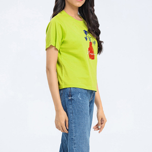 T-shirt imprimé graphique pour femme, col rond, coupe ample et confortable, 100 % coton, manches courtes, idéal pour l'été - Product Image 3