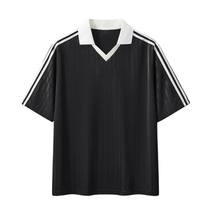 Unisex Black V-Neck Short Sleeve <b>Polo</b> Shirt Loose Fit 100 Polyester Breathable Solid Color Sport Top All Seasons - Product Image 1