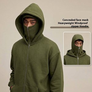 Sudadera con capucha y cremallera completa para hombre, estilo urbano relajado, doble capucha, color sólido, moda casual de invierno, estilo streetwear - Product Image 2