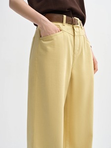 Pantalon large taille haute pour femme, coupe décontractée, couleur unie, en toile, mode automne, longueur complète avec poches - Product Image 3
