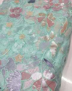African Sequin Lace Fabric Beaded Embroidery Mesh Fabric Party Wear Wedding Dress Fabric Wholesale - Product Image 4