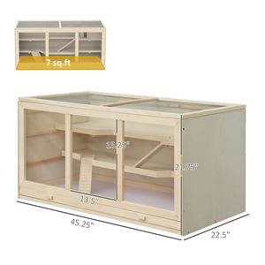 Gabbia per Animali Domestici a 3 Livelli in Legno per Piccole Razze, Habitat per Criceti, Topi, Ratti, Recinto per Esercizio e Gioco con Tetto Apribile e Rampe - Product Image 3