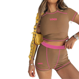 Perfect Women's Sets New Casual Summer Two-Piece Set Above <b>Knee</b> Knitting Fabric Eco-friendly Contrasting Shorts Skinny Fit sets - Product Image 3