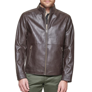 <b>Men</b> Genuine Leather Slim Vintage Custom Logo Stand Collar Zip-Up Bomber Style Quilted Lined <b>Summer</b> Waterproof Breathable - Product Image 5