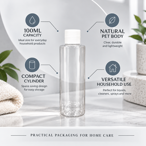 Botella de Plástico PET Transparente de 100 ml con Tapa Blanca |   Envase Compacto Vacío para Líquidos Domésticos, Productos de Limpieza y Cuidado Personal - Product Image 5