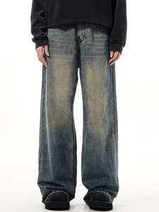 Jeans Holgados de Verano para Hombre, Estilo Retro, Color Sólido, Corte Relajado |   Vaqueros Anchos de Mezclilla Azul Vintage |   Pantalones Casuales de Pierna Recta Lavables - Product Image 4