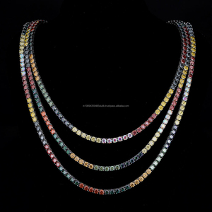 Collier Chaîne Tennis Coloré Effet Givré, Design Pierre Ronde Scintillante, Style Luxe, Bijoux Hip Hop pour Hommes et Femmes, Vente en Gros - Product Image 1