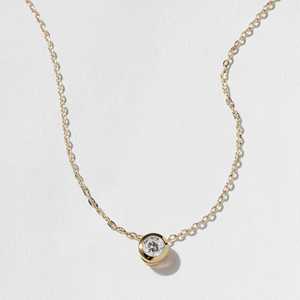 14K <b>Solid</b> <b>Gold</b> Round Lab Grown Diamond <b>Pendant</b> Necklace Bezel Set 18inch Adjustable Cable Chain Minimalist Fine Jewelry Necklace - Product Image 1