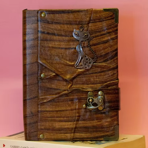Handmade Cat <b>Leather</b> Hardcover Journal Vintage Brown Writing <b>Diary</b> Blank Thermal Binding Gift Notebook Lover - Product Image 1