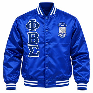 Phi Beta Sigma Satin <b>Jacket</b> Royal Blue Embroidered Varsity Bomber Full Snap Ribbed Collar Greek <b>Letter</b> Fraternity Collegiate <b>Men</b> - Product Image 3