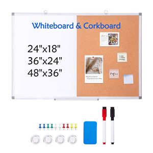 2 in 1 36"x 24" Aluminum Frame Magnetic Dry Erase Bulletin Board <b>Whiteboard</b> & Cork Board Combo <b>Wall</b> Mount - Product Image 1