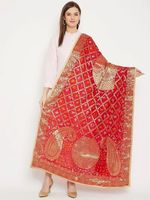 Dupatta Bandhani Asli Buatan Tangan, Dupatta Tie Dye India Berkualitas Premium dari Sutra