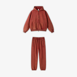 Sudadera con capucha roja para hombre, con cremallera, color sólido, manga larga, corte holgado informal, peso medio, 100% algodón, para otoño - Product Image 4