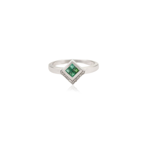 Premium 925 Sterling Silver Princess Cut Authentic Emerald & Diamond Minimalist <b>Statement</b> <b>Ring</b> for Women Party Wear Accessories - Product Image 1