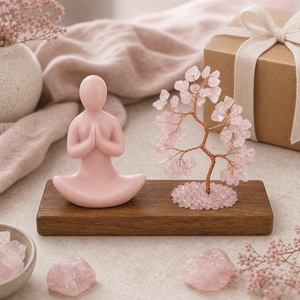 Arbre en cristal de quartz rose avec base en bois, forme ronde faite à la main pour la prière, la méditation, la décoration de la maison ou du bureau, cadeau spirituel - Product Image 3