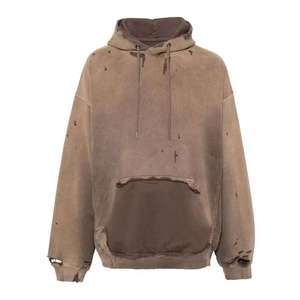 Sweat à capuche personnalisé pour homme en coton épais, effet vieilli, délavé à l'acide avec effet soleil décoloré, grande taille, pour l'hiver - Product Image 1