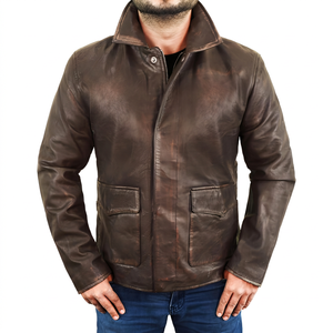 Chaqueta de Moto de Cuero para Hombre, Cuello Alto, Cierre de Cremallera, Color Sólido, Corte Regular, para Otoño - Product Image 6