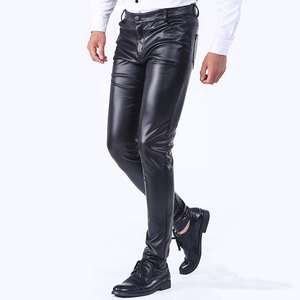 Pantalones de Cuero PU Negros para Hombre, Corte Recto, Cintura Media, Cierre de Botones, Estilo Casual Elegante, Ropa de Otoño - Product Image 4