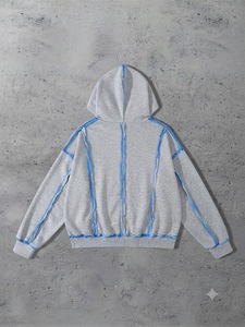 Sudaderas con capucha de corte holgado y efecto desgastado para hombre, de algodón French Terry de alto gramaje, estilo casual y streetwear, con cremallera, proveedor mayorista - Product Image 4