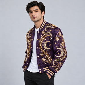 Veste en satin pour homme avec strass, veste bomber luxueuse ornée de cristaux brillants, vêtements de rue élégants, vêtements de soirée - Product Image 3
