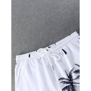 Conjunto de Camiseta y Pantalones Cortos de Verano para Hombre, Estilo Casual, Color Sólido, Estampado Moderno, Algodón y Lino, Diseño Casual Inspirado en Diseñadores - Product Image 2
