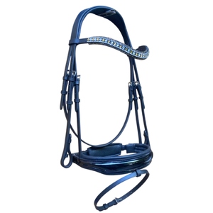 Juego de Brida para Caballo NIDA de Cuero Azul con Pedrería, Narquera Acolchada, para Doma y Equitación - Tallas COB y FULL - Product Image 1