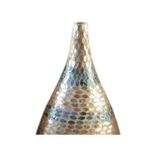 Vase en céramique rond fait main avec incrustation de nacre, décoration d'intérieur haut de gamme, pièce maîtresse - Product Image 2