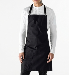 Tablier unisexe noir personnalisable avec poche pour le personnel de service de restaurant et de bar, uniforme en tissu tissé, fermeture à boutons-pression, manches courtes - Product Image 1