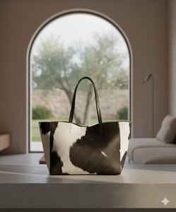 Sac fourre-tout en cuir véritable de vachette avec poils, broderie couleur unie, style vintage, fermeture éclair, personnalisation de marque LHTB-0039 - Product Image 4