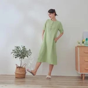 Vestido Midi de Algodón de Verano con Manga Campana, Cintura Alta, Estilo Vintage, Línea A, Gasa Suave y Ligera, Ropa de Casa, Tallas Grandes Personalizadas - Product Image 1