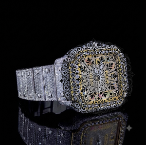AMBER JEWELS Montre vintage de luxe unisexe en or blanc avec quartz, boîtier de 46 mm, cristal saphir, analogique, tourbillon, fermoir papillon, bracelet - Product Image 3