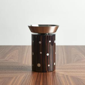 Juego de quemador de incienso nórdico de madera oscura y metal con diseño de puntos y base cilíndrica con tapa de acero inoxidable para regalos de Ramadán - Product Image 3