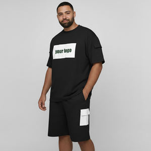 Conjunto de Pantalones Cortos y Camiseta de Alta Calidad 100% Algodón para Hombre, Talla Grande, Color Sólido, Personalizable, Ropa Urbana, Logotipo Bordado e Impreso Personalizado, 2 Piezas - Product Image 2