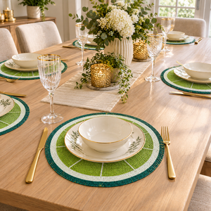 Set de table rond en verre perlé vert citron, fait main, motif agrumes, pour décoration de table à manger, maison, mariage, fête |   Décoration élégante - Product Image 4