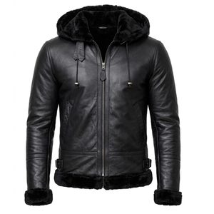 Chaqueta de cuero con capucha para hombre, estilo urbano, color liso, cortavientos, transpirable, con cierre de cremallera, para invierno, gruesa, corte ajustado, frontal regular - Product Image 3