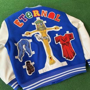 Veste universitaire bleue pour homme avec patch brodé, style streetwear, col rabattu, coupe classique pour l'automne - Product Image 3
