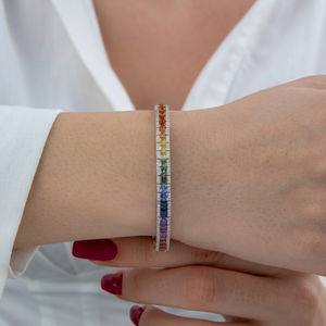 กำไลข้อมือทองคำขาว 18k แท้ ประดับด้วยไพลินสีรุ้งธรรมชาติและเพชรแท้ทรงกลมเจียระไนแบบบริลเลียนท์ ฝังแบบช่อง งานหรูหราสำหรับงานปาร์ตี้ - Product Image 2