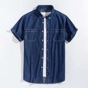 เสื้อเชิ้ตเดนิมผู้ชายคุณภาพสูง ทรงสลิม ผ้าฝ้าย 100% แขนสั้น สำหรับฤดูร้อนและฤดูใบไม้ร่วง มีกระเป๋า ป้องกันรังสียูวี ไม่หดตัว รับผลิตแบบ ODM - Product Image 2