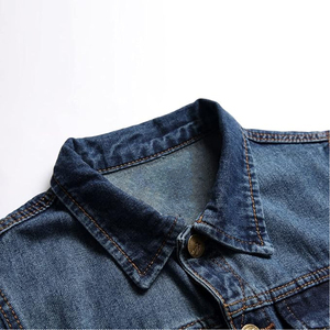 Chaleco vaquero sin mangas para hombre con logotipo personalizado, bordado de botones, estilo vintage desgastado, lavado azul, para motociclista, venta al por mayor - Product Image 6