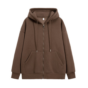 Sweat-shirt unisexe à capuche et fermeture éclair, coupe oversize, décontracté, pour l'automne, couleur unie, poche zippée intégrale, en molleton tricoté FRENCH TERRY - Product Image 4