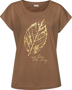 T-shirt décontracté en coton tricoté 100% pour femmes Logo anti-boulochage Broderie à paillettes Feuille Imprimé Décoration de cou Équipage Respectueux de l'environnement - Product Image 4