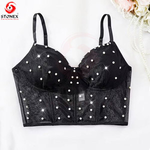 STONEX ENTERPRISES Soutien-gorge de sport noir à strass pour femme, maintien élevé, en Spandex et Polyester, bretelles réglables, respirant, haut de fitness - Product Image 1