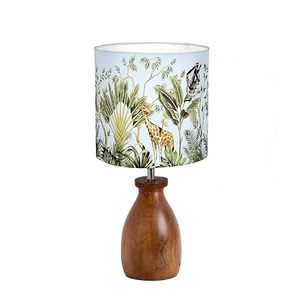 Lampe de table vintage à motif jungle, base en bois poli, abat-jour en tissu plissé, intensité réglable, décoration intérieure classique pour l'inauguration de maison et l'hôtellerie - Product Image 4