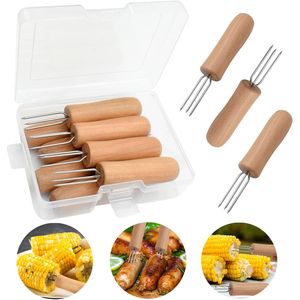 Paquete de 8 Soportes para Maíz de Acero Inoxidable con Mango de Madera para Asar y Rostizar - Accesorios para Barbacoa - Product Image 1