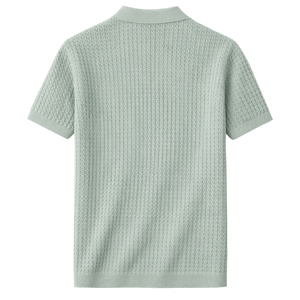 Polo tricoté pour homme à manches courtes en coton texturé, coupe ajustée, décontracté et élégant, idéal pour l'été, respirant, tendance, vente en gros - Product Image 3